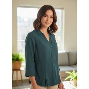 C. Est. 1946 Women's Button Up‎ Shirt Lot of 2 Blue Green Long Sleeve Size L